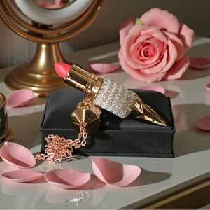 Glamorous Coral Lipstick with Gold Chain